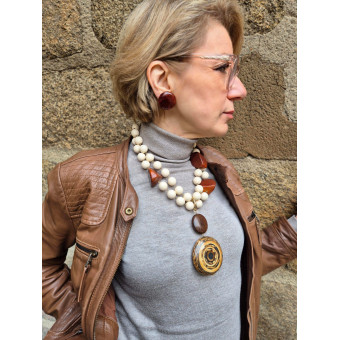 PABLO 2 rangs Ivoire & bois naturel - Francine BRAMLI Paris