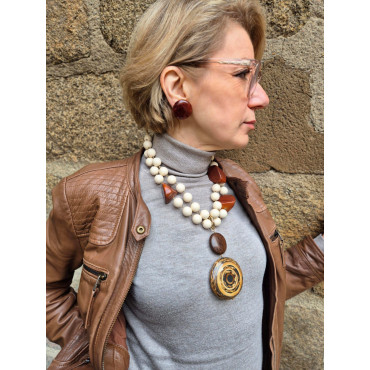 PABLO 2 rangs Ivoire & bois naturel - Francine BRAMLI Paris