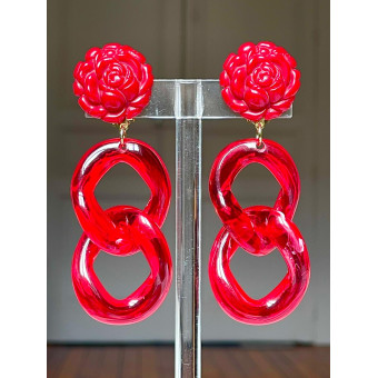 KARINE maillons rouges Cabochon fleur - Francine BRAMLI Paris