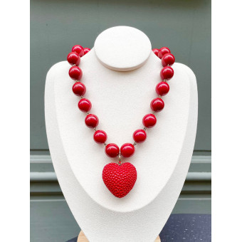 AMORE perles rouges & Coeur Galuchat - Francine BRAMLI Paris