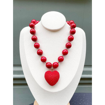 AMORE perles rouges & Coeur Galuchat - Francine BRAMLI Paris