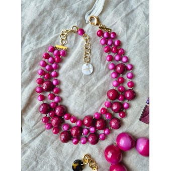 NELSON 3 rangs perles & pierres naturelles rose/Bx - Francine BRAMLI Paris