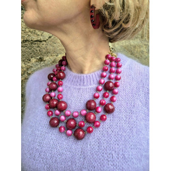 NELSON 3 rangs perles & pierres naturelles rose/Bx - Francine BRAMLI Paris