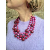 NELSON 3 rangs perles & pierres naturelles rose/Bx - Francine BRAMLI Paris