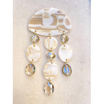 Broche LOUISETTE Ivoire marbré & cristal - Francine BRAMLI Paris