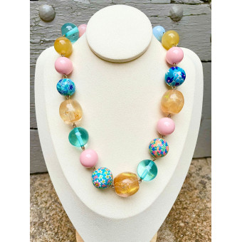 DYLAN perles bleu rose jaune - Francine BRAMLI Paris