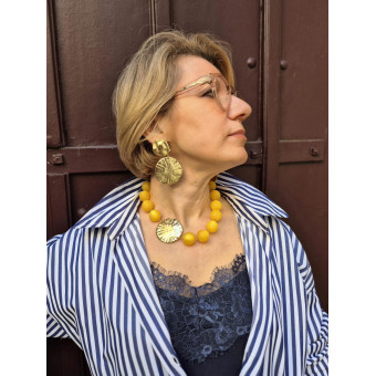 Collier DYLAN perles jaunes  & doré - Francine BRAMLI Paris