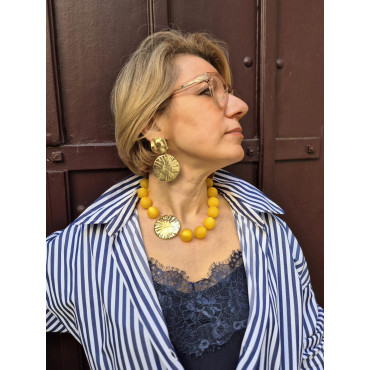 Collier DYLAN perles jaunes  & doré - Francine BRAMLI Paris