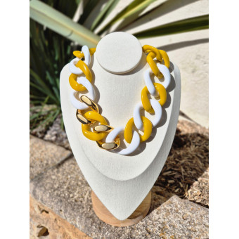 Collier KENNY Maillons Jaune, blanc & doré - Francine BRAMLI Paris