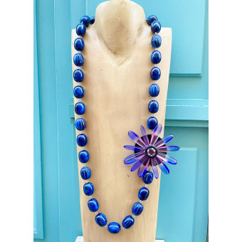 Sautoir FLORIAN Bleu mauve rose - Francine BRAMLI Paris collier