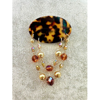 Broche LYANA écaille Tokyo, cristal et doré - Francine BRAMLI Paris
