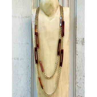 Sautoir EMILIO marron - Francine BRAMLI Paris Collier