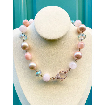 Collier CABIA rose Fermoir cristal - Francine BRAMLI Paris