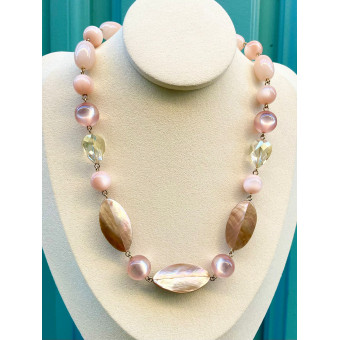 Collier CABIA rose & nacre - Francine BRAMLI Paris