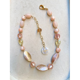 Collier CABIA rose & nacre - Francine BRAMLI Paris