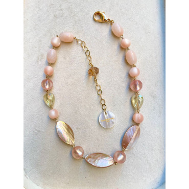 Collier CABIA rose & nacre - Francine BRAMLI Paris
