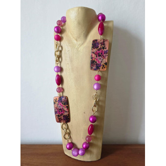 Sautoir RAPHAEL Rose Violine - Francine BRAMLI Paris collier
