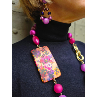 Sautoir RAPHAEL Rose Violine - Francine BRAMLI Paris collier