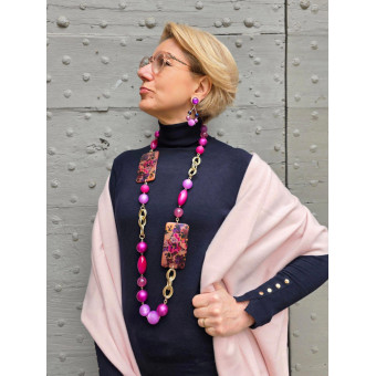 Sautoir RAPHAEL Rose Violine - Francine BRAMLI Paris collier