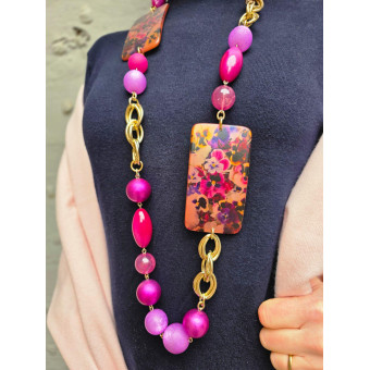 Sautoir RAPHAEL Rose Violine - Francine BRAMLI Paris collier