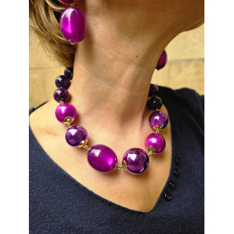 Collier OCTAVE Fuchsia Violet Prune - Francine BRAMLI Paris