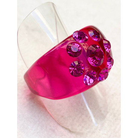 BAGUE Résine & Strass Taille 57 - Francine BRAMLI Paris