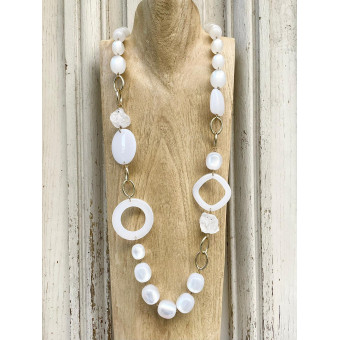 Sautoir ALMAN Blanc irisé - Francine BRAMLI Paris collier