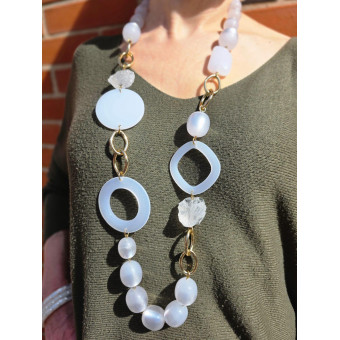 Sautoir ALMAN Blanc irisé - Francine BRAMLI Paris collier