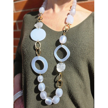 Sautoir ALMAN Blanc irisé - Francine BRAMLI Paris collier