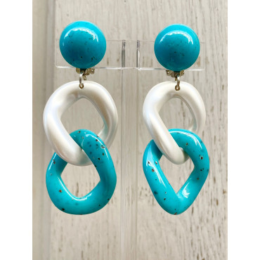 KARINE maillon Turquoise & nacré - Francine BRAMLI Paris. Boucles d'oreilles