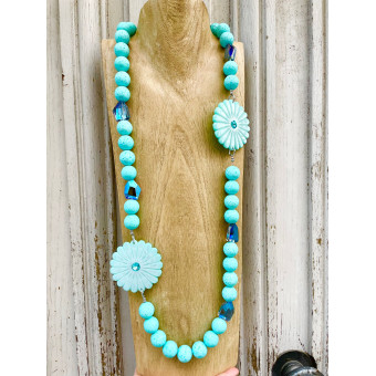 Sautoir PENSEES Turquoise - Francine BRAMLI Paris collier