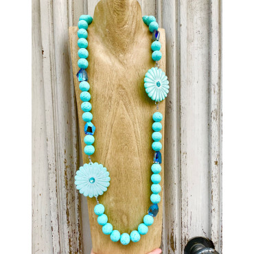 Sautoir PENSEES Turquoise - Francine BRAMLI Paris collier