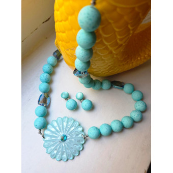 Sautoir PENSEES Turquoise - Francine BRAMLI Paris collier