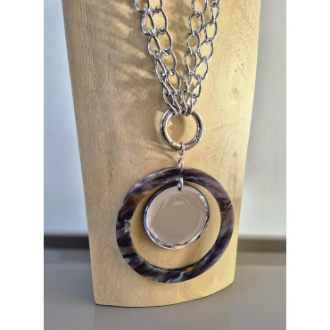Sautoir FLORIAN argenté, Bleu, miroir - Francine BRAMLI Paris collier