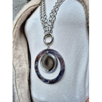 Sautoir FLORIAN argenté, Bleu, miroir - Francine BRAMLI Paris collier