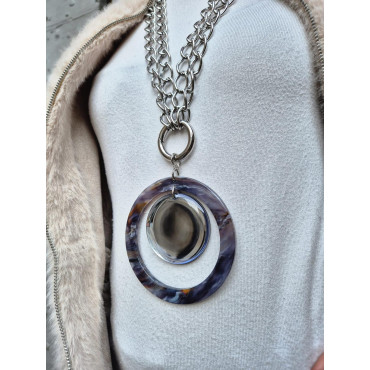 Sautoir FLORIAN argenté, Bleu, miroir - Francine BRAMLI Paris collier