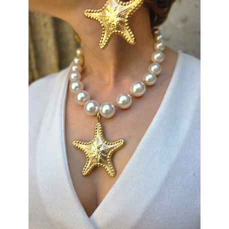 Collier ETOILE doré Perles nacrées - Francine BRAMLI Paris