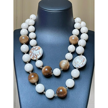 Collier COQUILLAGES 2 rangs perles - Francine BRAMLI Paris