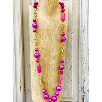 Sautoir ALMAN Fuchsia - Francine BRAMLI Paris collier