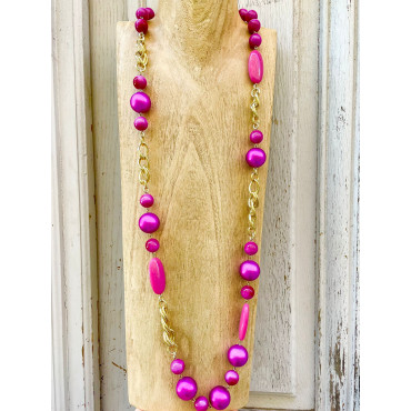 Sautoir ALMAN Fuchsia - Francine BRAMLI Paris collier