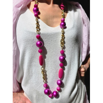 Sautoir ALMAN Fuchsia - Francine BRAMLI Paris collier