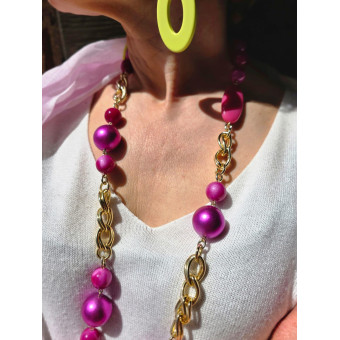 Sautoir ALMAN Fuchsia - Francine BRAMLI Paris collier