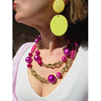 Sautoir ALMAN Fuchsia - Francine BRAMLI Paris collier