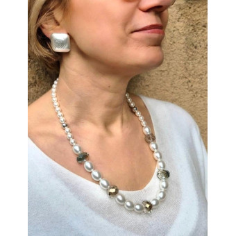 Collier LENNY perles nacrées & cristal - Francine BRAMLI Paris