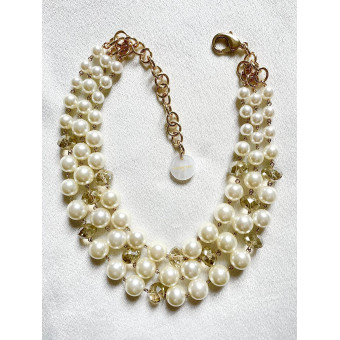 Collier REGIS 3 rangs perles & cristal - Francine BRAMLI Paris