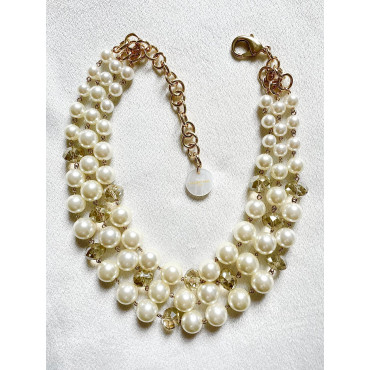 Collier REGIS 3 rangs perles & cristal - Francine BRAMLI Paris