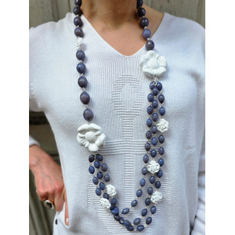 Sautoir FLOR Blanc Gris - Francine BRAMLI Paris Collier