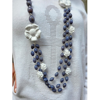 Sautoir FLOR Blanc Gris - Francine BRAMLI Paris Collier