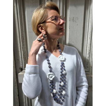Sautoir FLOR Blanc Gris - Francine BRAMLI Paris Collier