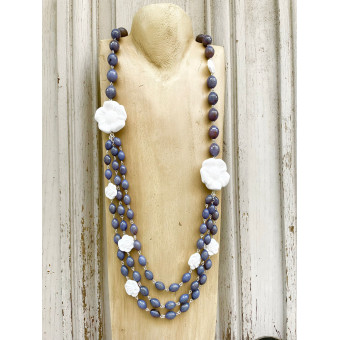 Sautoir FLOR Blanc Gris - Francine BRAMLI Paris Collier